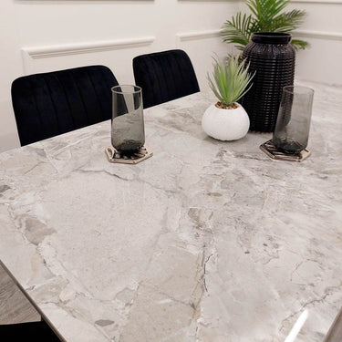 Titus 1.4m Black Dining Table with Grey or White Sintered Stone Top & Scandinavian Design - UK Luxury Furniture
